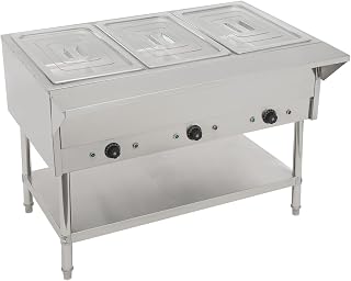 Commercial Electric Steam Table, 3-Pan Open Well Electric Stainless Steel Steam Table Food Warmer, Stainless Steel Steam Table, for Restaurant