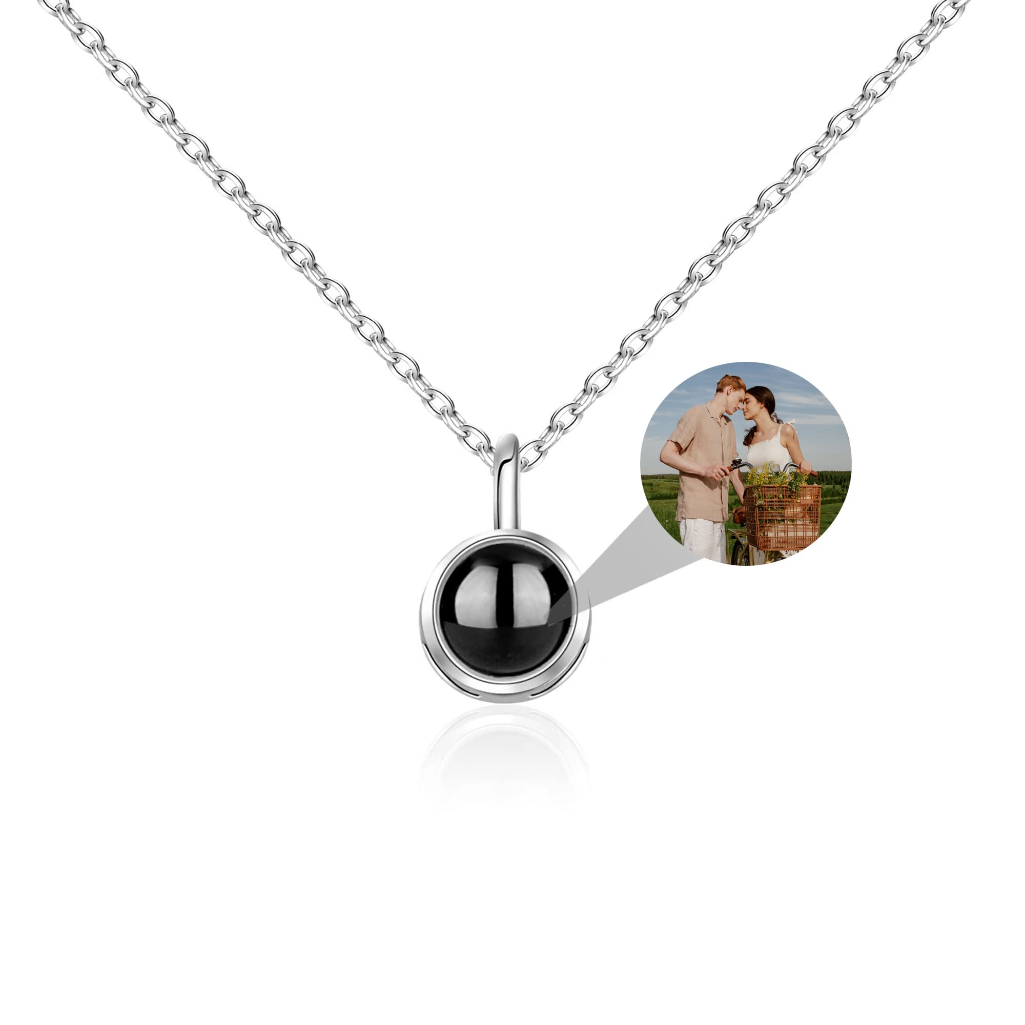 Aina LightingPersonalized Photo Projection Necklace Custom Picture Necklace 925 Sterling Silver Circle Pendent Jewelry Gifts for Men Women