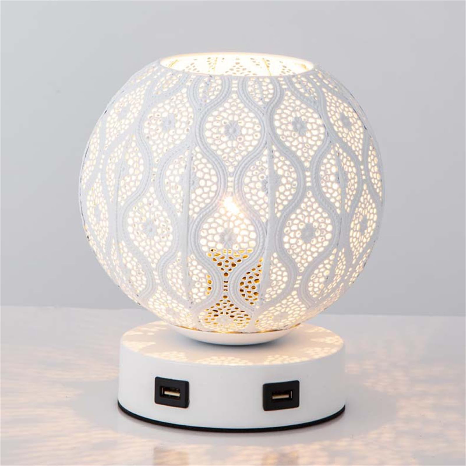 Moderne Wandleuchten, Schreibtischlampe Modern mit Touch-Dimmschalter Tischlampe E27 Runder Metallkäfig mit Glühbirne Nachttischlampen mit 2 USB-Ladeanschlüssen Leselampe Innen für Schlafzimmer A