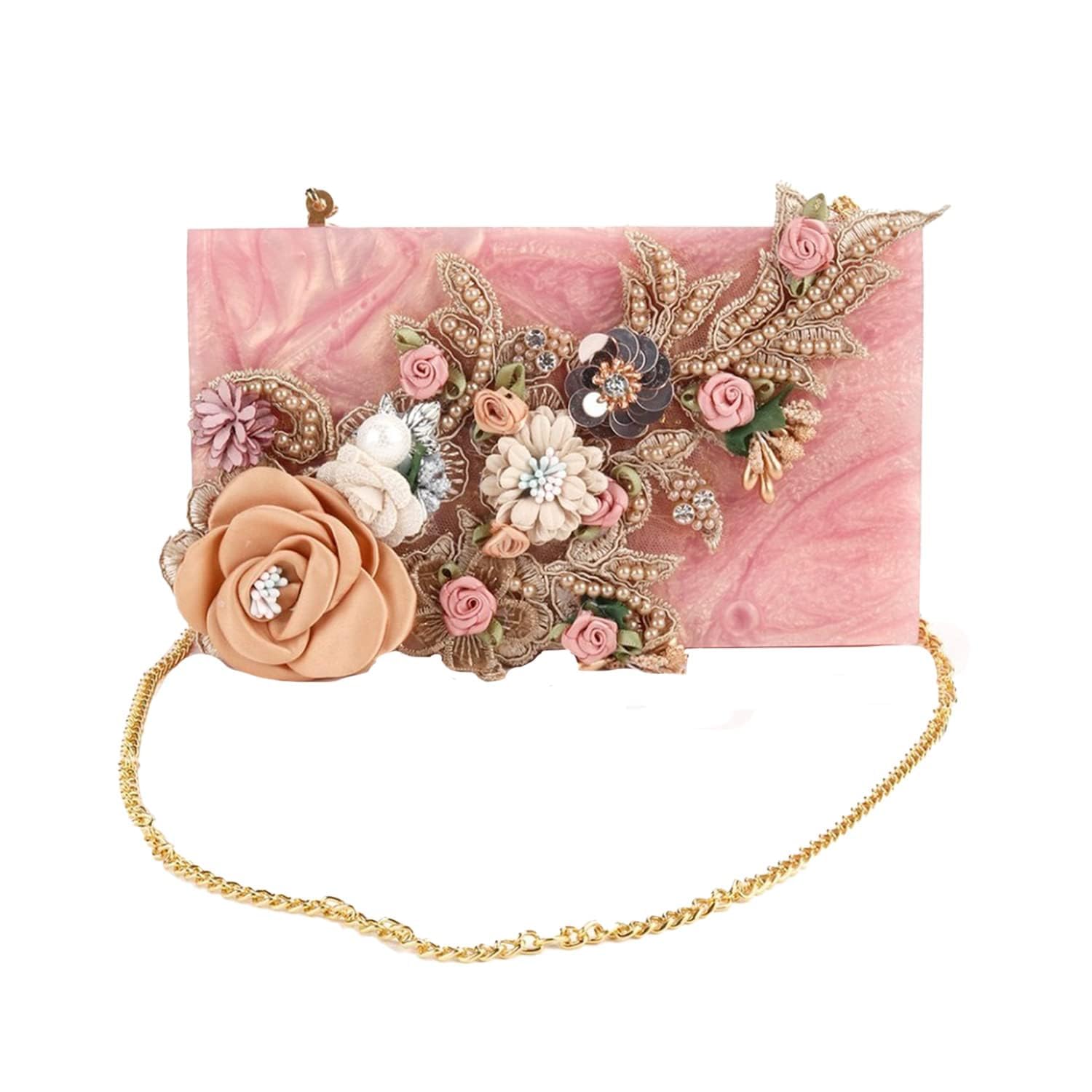 New Style Handicraft Clutch Bags for Womens Handbag Acrylic Clutches Marble Floral Clutch with Stone Work Wedding Clutches Purse for Brides Party Clutch for Womens & Girls (Pink) (B0CFVT3V1F) Amazon Price History, Amazon Price Tracker