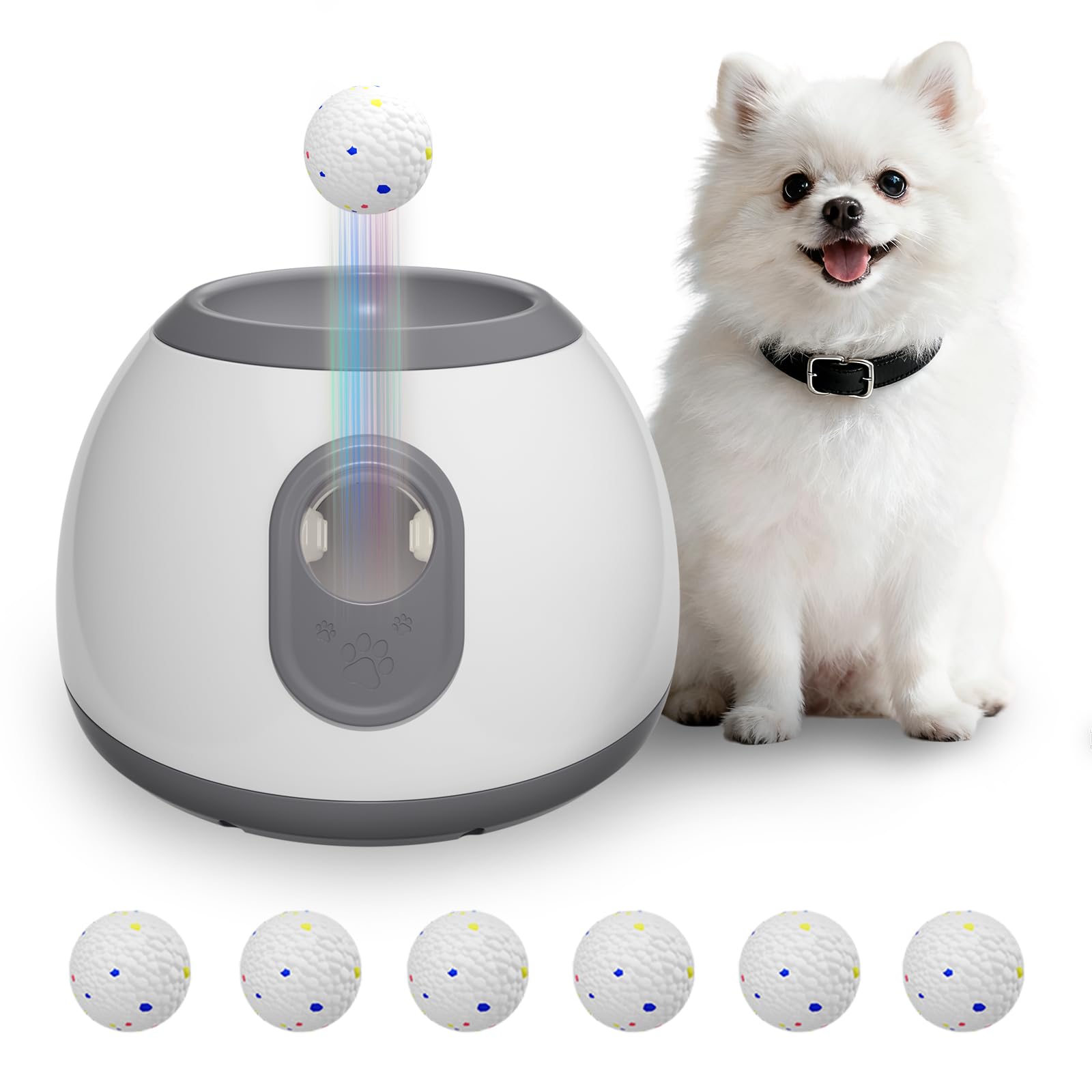 lancia palline per cani,lancia pallines per canii automatico con 6 pallinee da tennis da 2'',palla interattiva per canii distanza regolabile 10/20/30ft spara pallines per cani giochi