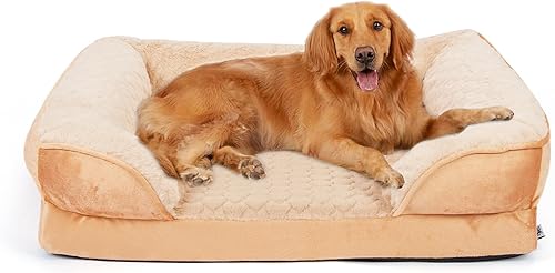 Ownpets Cama ortopédica XL para perro, sofá beige para mascotas para perros extra grandes con lados, refuerzos y funda lavable, cómodo sofá de
