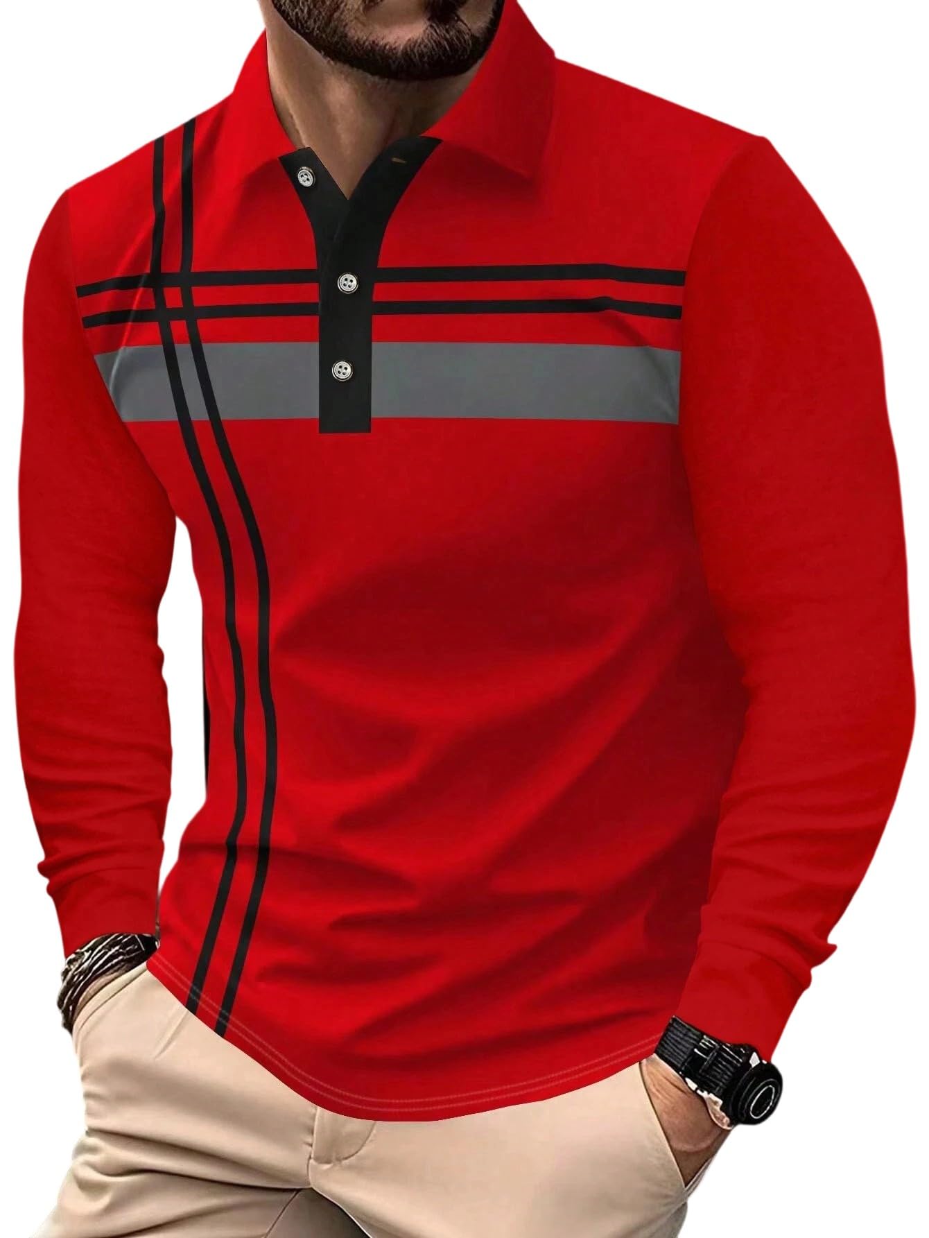 Men's Long Sleeve Polo Shirt – Solid & Striped Styles，Casual & Smart Looks for Daily Wear & Outings​