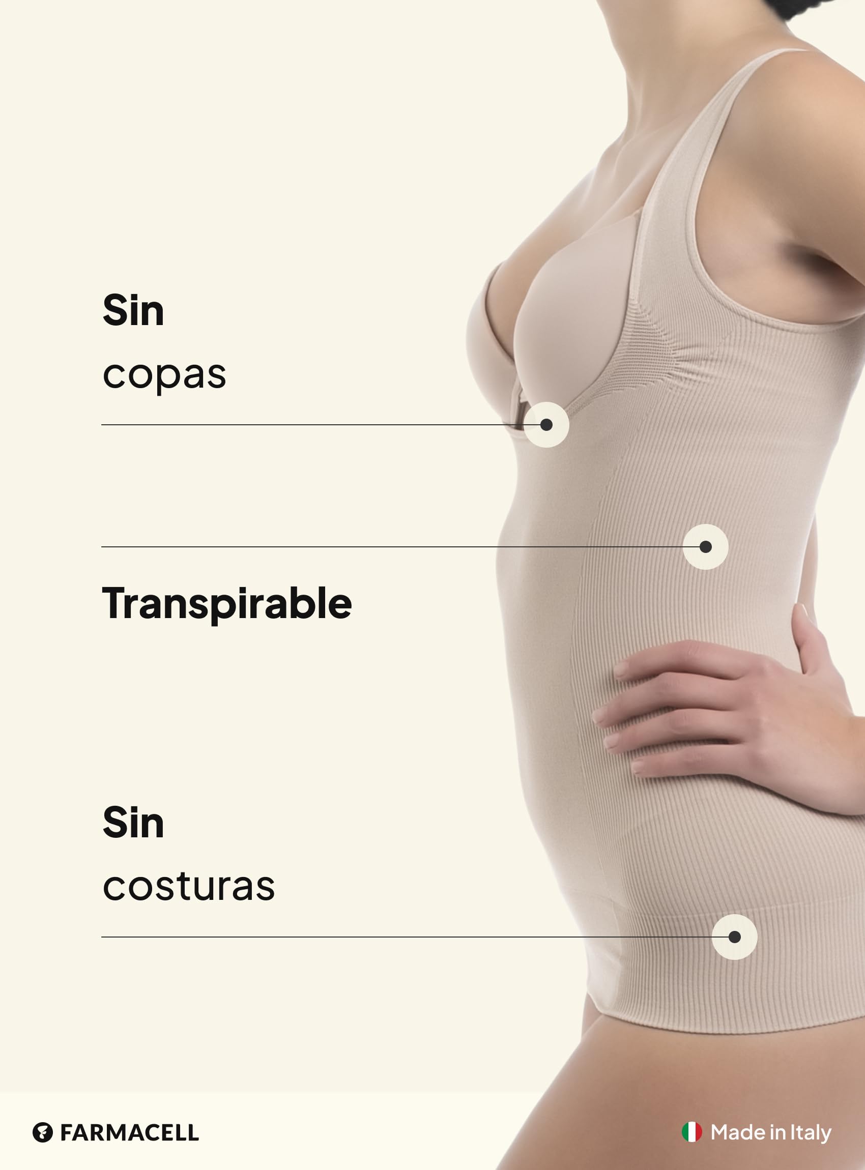 Farmacell Camiseta Reductora Sin Copas Vientre Plano Mujer, Made in Italy, 606