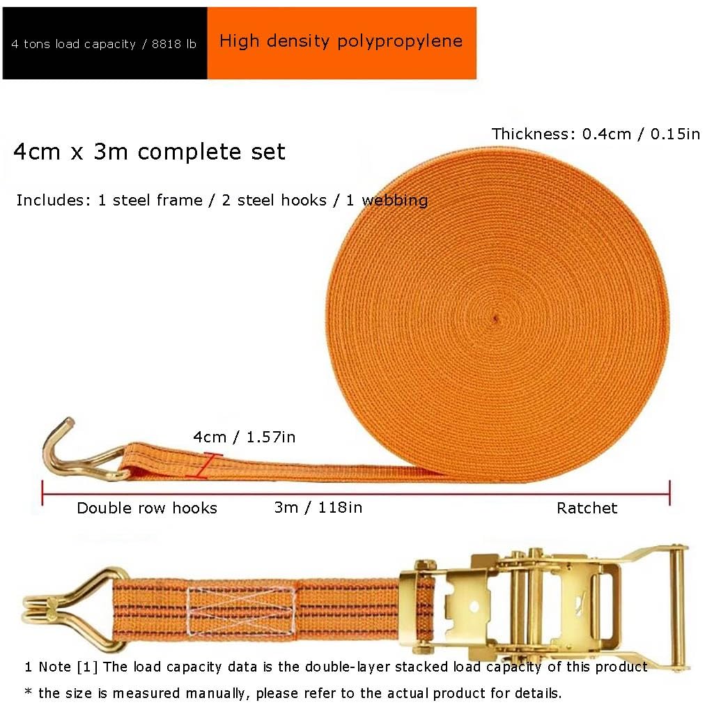 2 Juegos De 50MM Correa De Amarre con Trinquete Correa De Trinquete con Gancho De Poliéster Correas De Sujeción con Tensor De Trinquete para Remolque Motocicleta Coche(W4cm/1.57in,L4m/157in)