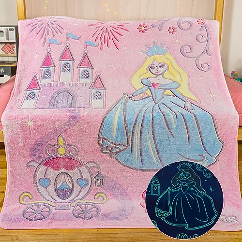 Image of Snooze Bliss Glow in the Dark Princess Blanket- Fun Birthday Gift for Kids Who Love Toys & Dresses for Girls. Cute Toddler Blanket Throw for Princess Bedding and Room Decor