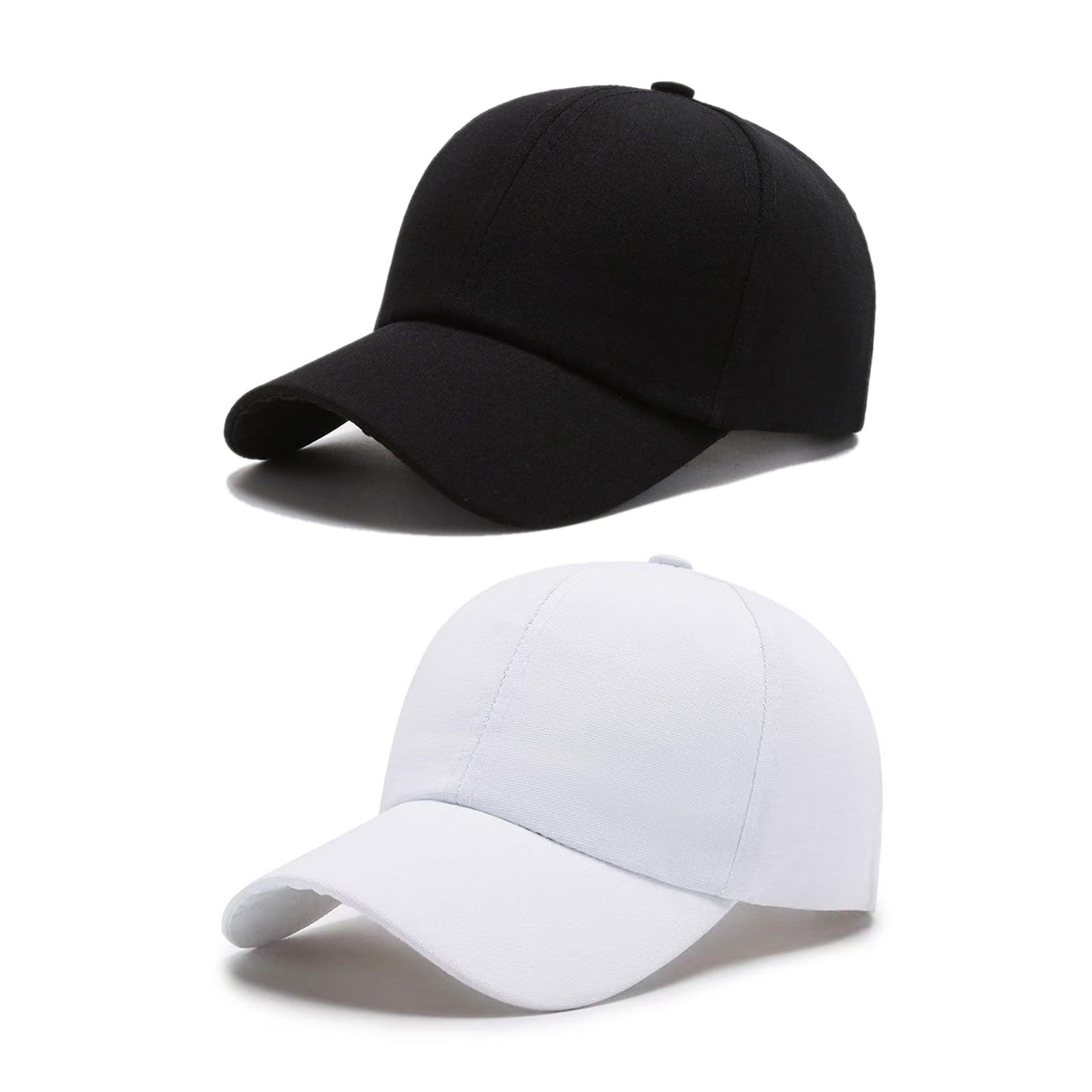 SAIIURV 2 Pcs White Black Baseball Cap Hats for Men Women Cotton Baseball Caps Sun Hats Breathable Adjustable Black Cap White Baseball Caps for Men Women (UK, Alpha, One Size, 2 Pcs)