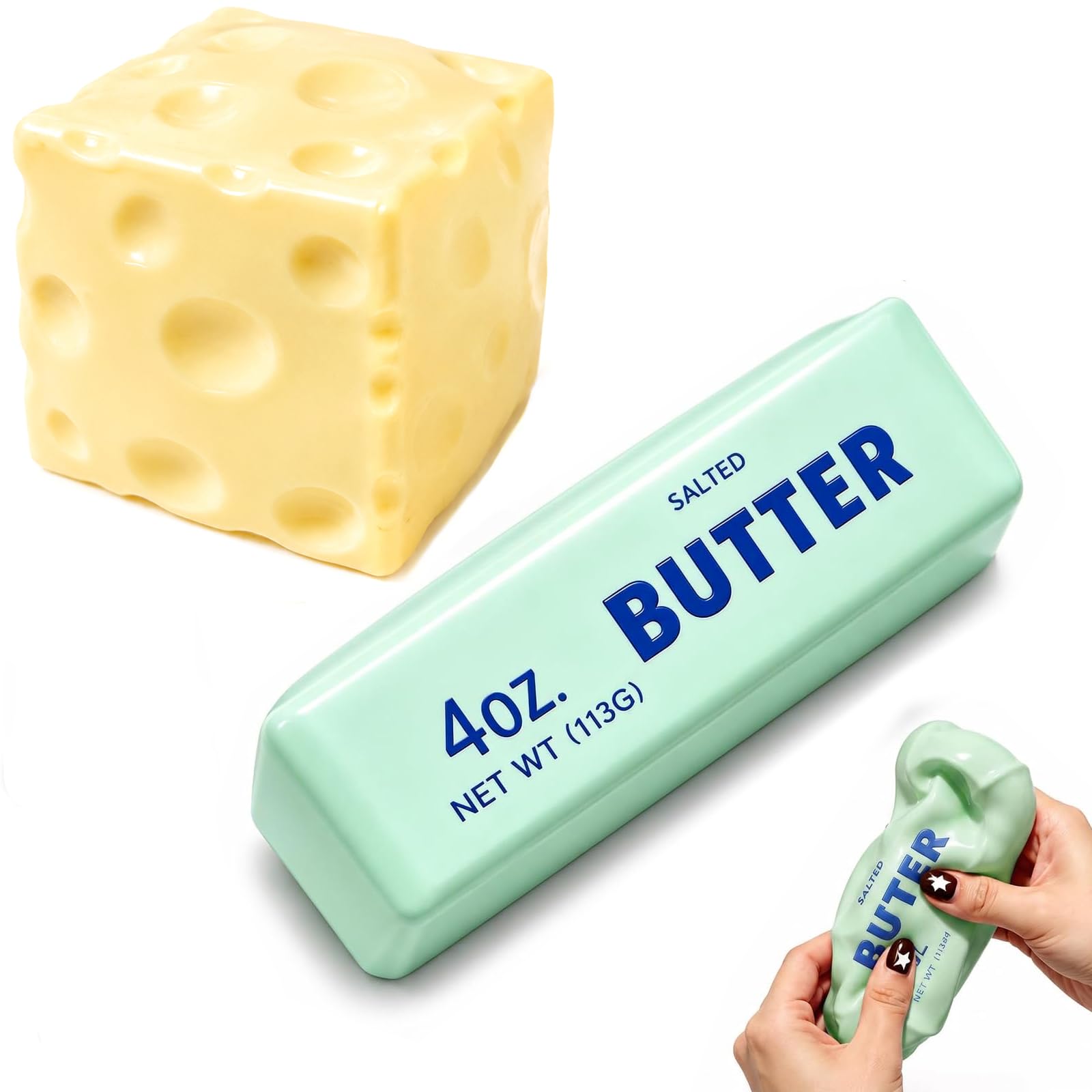 Crunchy Butter Squishy | Crunchy Cheese Squishy ASMR Filling, Soft Slow Rising Mango for Desk, Office, Adult Party Favors & Gifts (2pc)