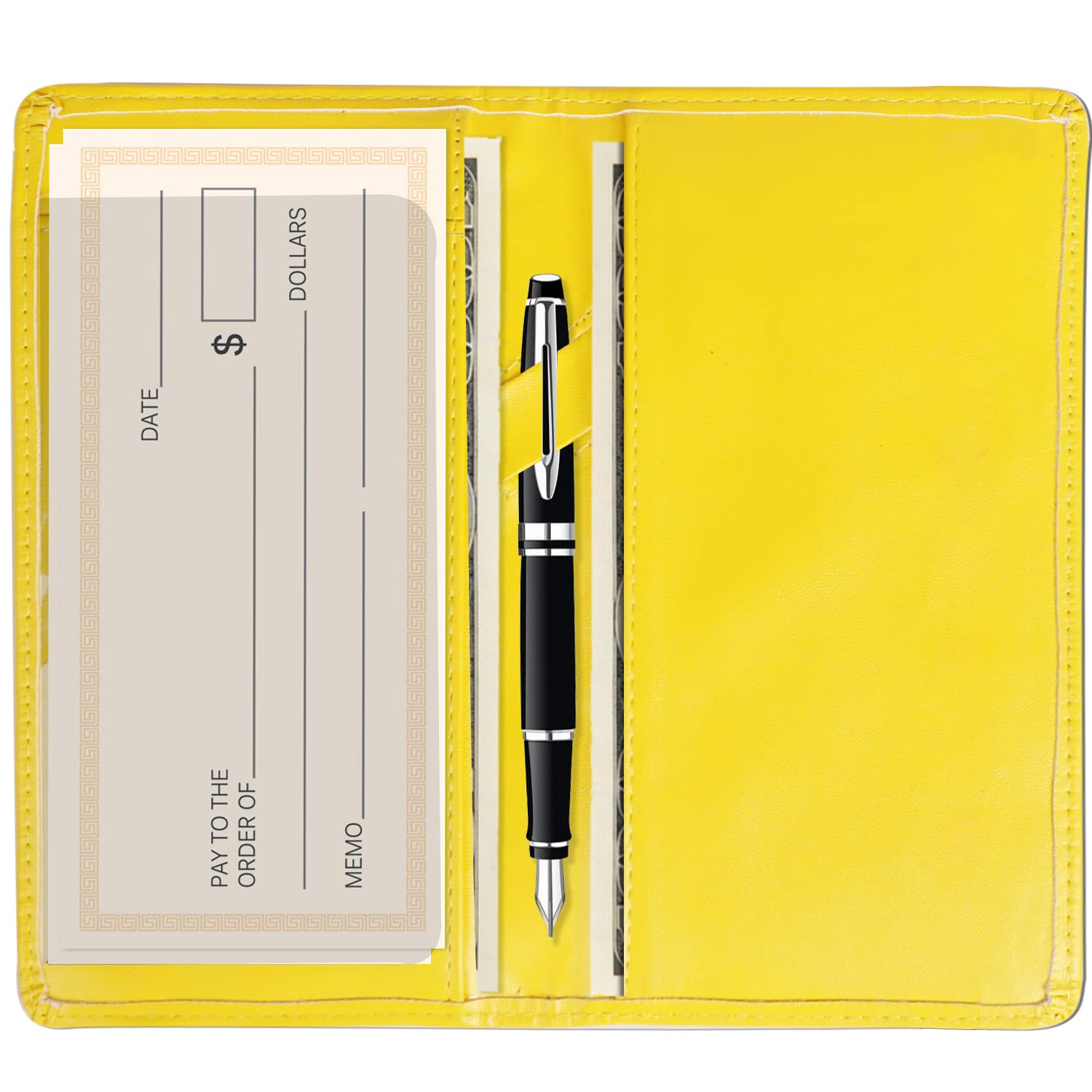Sanlykate Checkbook Cover with Pen Slot, RFID Blocking PU Leather Case for Duplicate Checks and Register, Free Divider