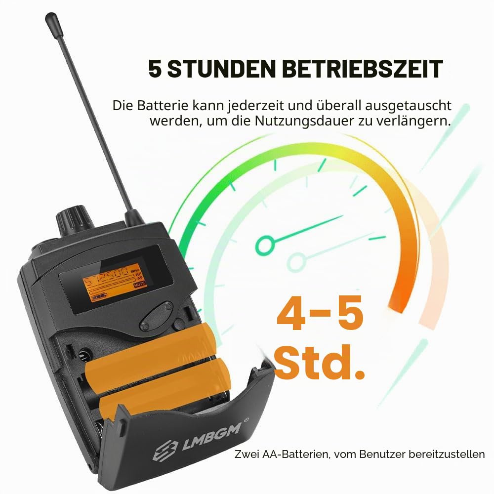 AR2090 Mono UHF Dual Channel Wireless In-Ear Monitoring System Ideal für Aufnahmestudios, Kirchen und Bandaufführungen (2 Kanäle, 2 Bodypack)