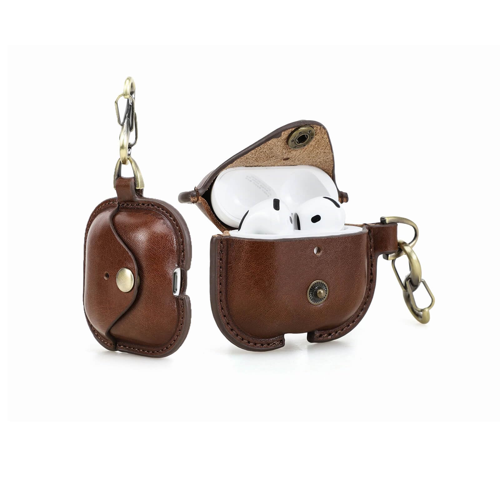 Hiram Full Grain Leather AirPods 4 Case Cover, Wireless Bluetooth Earphone Protective Holder Compatible with Airpods 4th Generation 2024, with