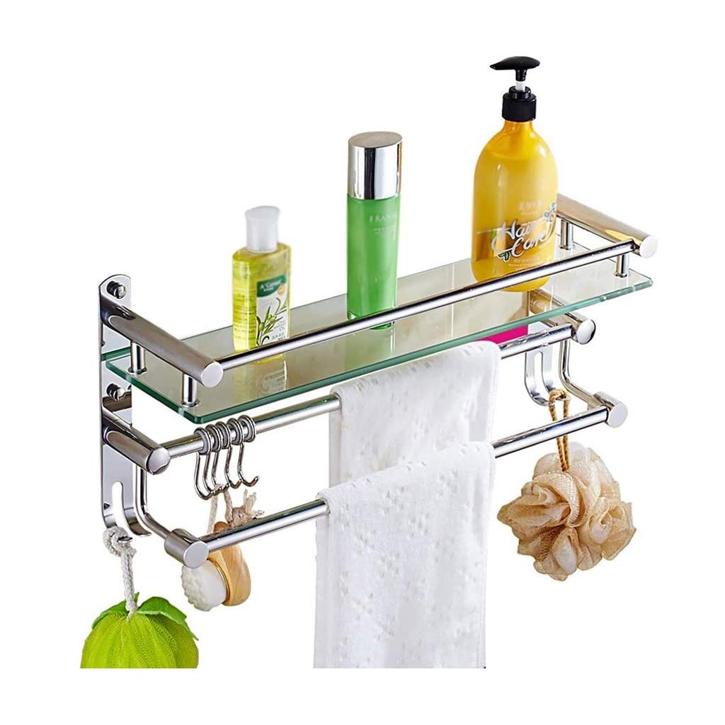 Estante de baño de acero inoxidable y vidrio templado para pared, 41 cm