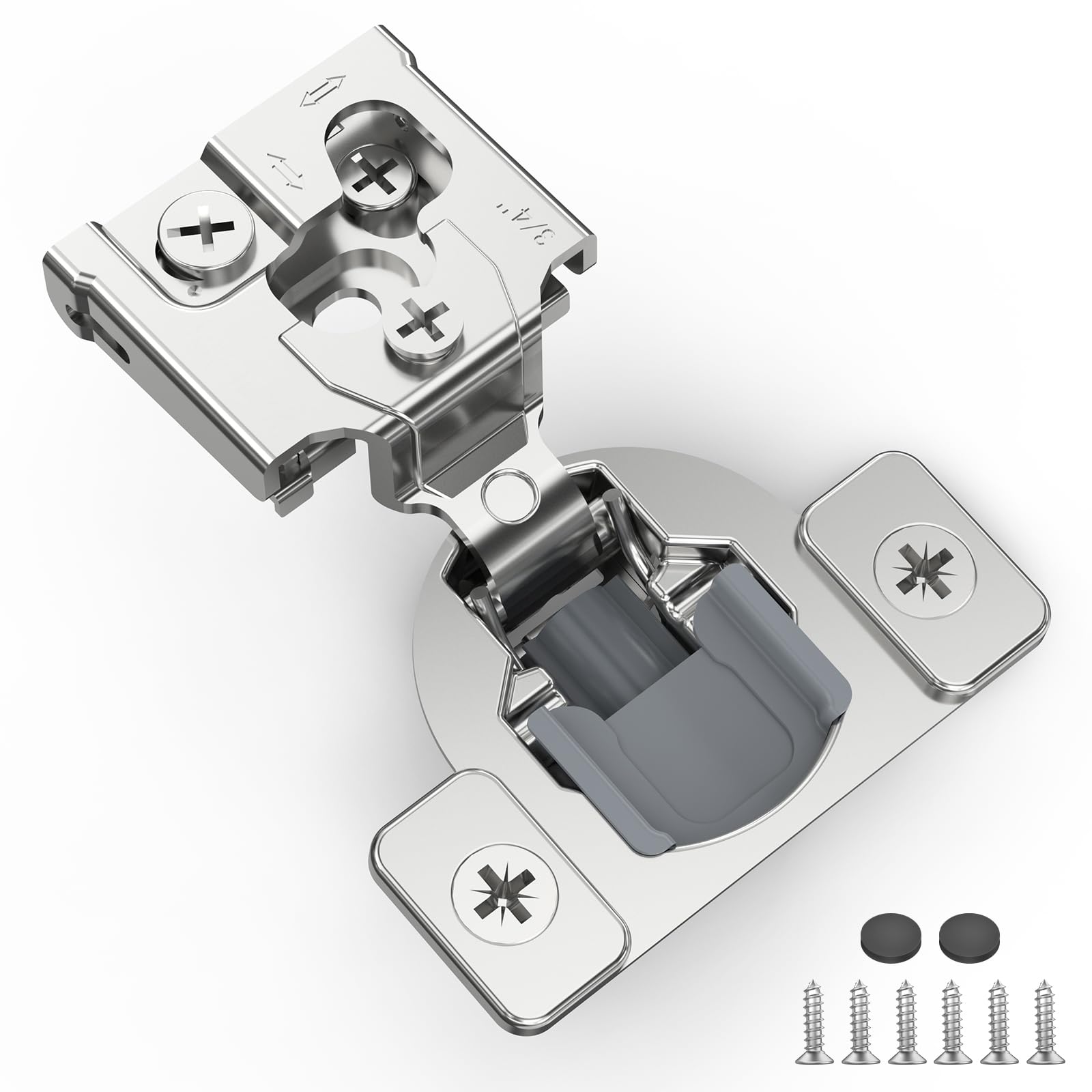 50 Pack 3/4" Overlay 3D Soft Close Hinges for Face Frame Kitchen Cabinet, 3 Way Adjust, Self Closing Concealed Cabinet Hinges-105 Degree