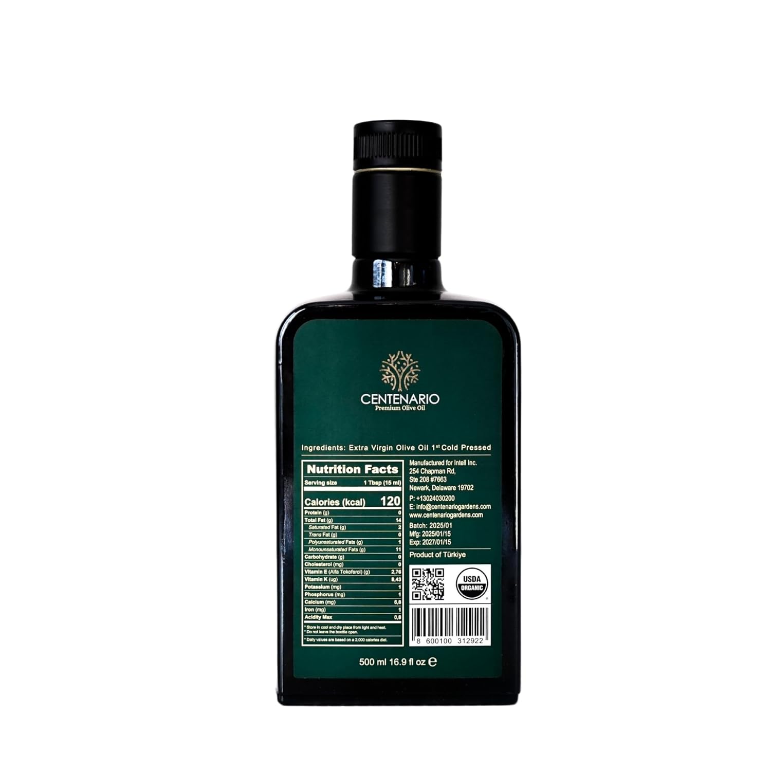 Centenario High Polyphenol Extra Virgin Olive Oil, Evoo, Organic Extra Virgin Olive Oil Cold Pressed, Polyphenol Rich, Drinkable Olive Oil, Pure Mediterranean Early Harvest Great Gift for Foodies 16.9 Fl Oz - 500 ml - Image 2