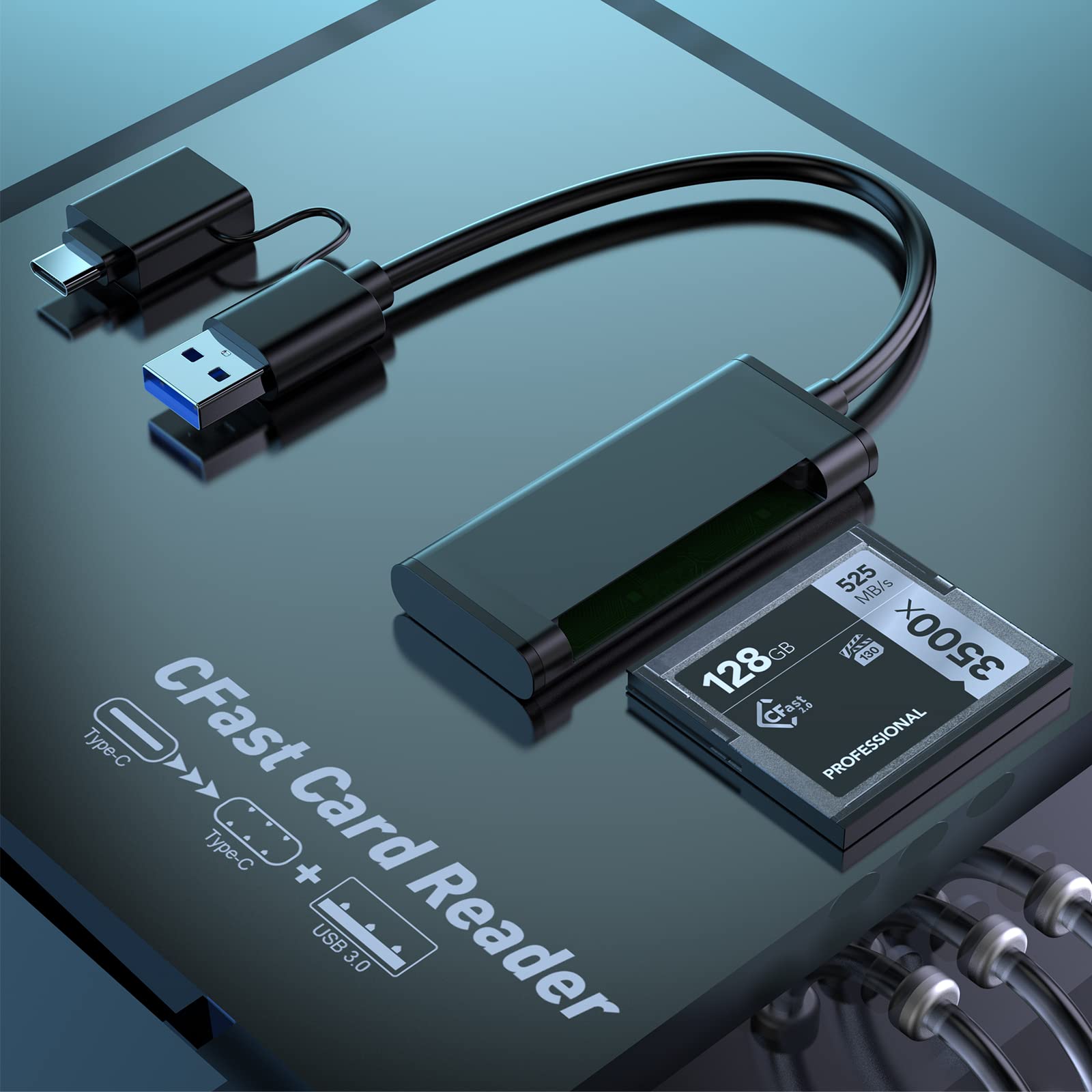 Cfast Card Reader,Cfast 2.0 Card Reader,USB 3.0 & USB C Adapter Portable Aluminum Cfast Card Reder 2.0 Compatible with SanDisk,Lexar,Transcend,Sony Card Cfast Card Reader Adapter for PC/Phone/Laptop