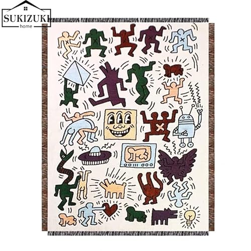 100 % algodón, 130 x 160 cm, doble cara tejida con flecos, manta de sofá, manta reversible, manta para sofá con patrón Cover