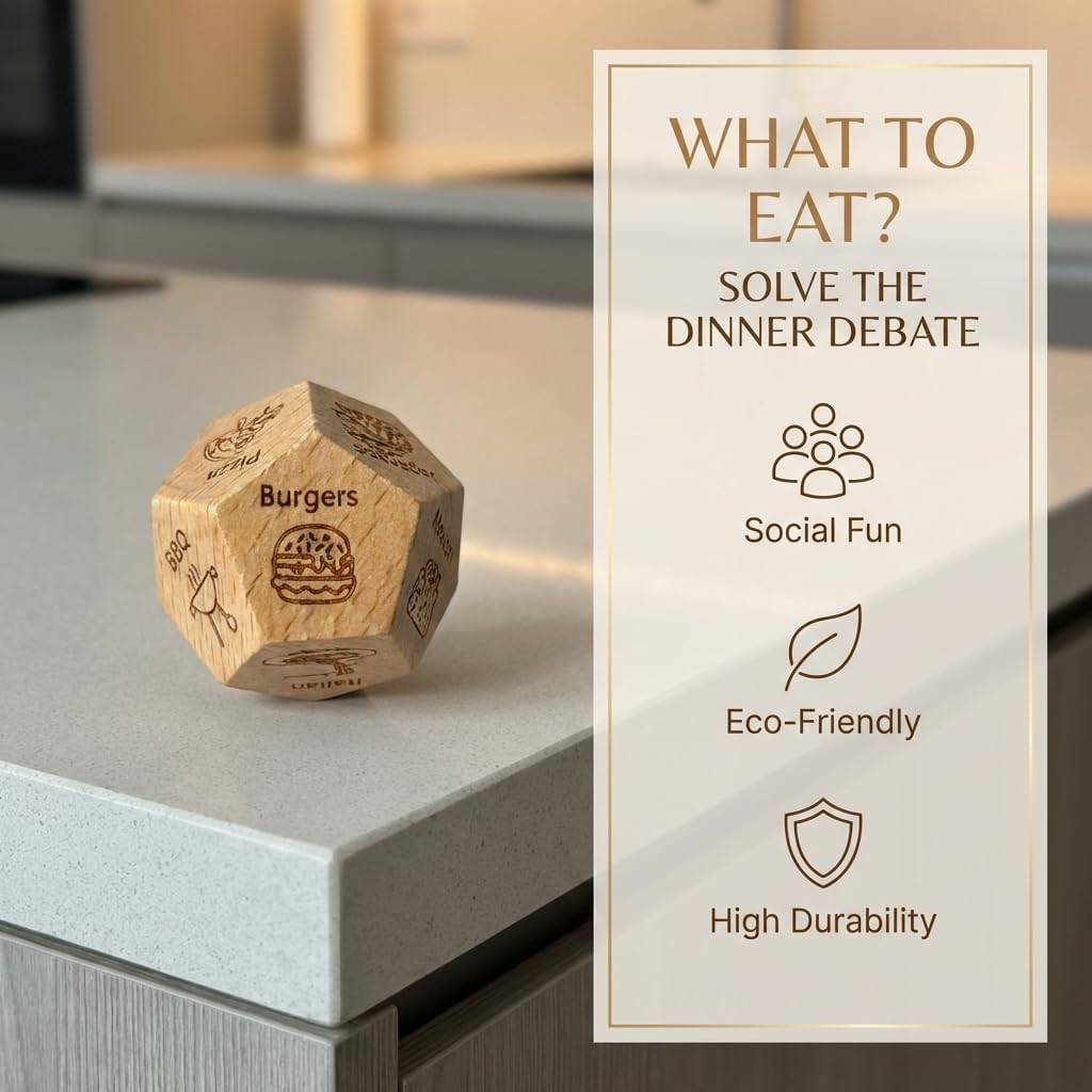 Funny Food Decision Dice – What’s for Dinner Dice, Wooden Dinner Decider for Couples, Date Night Food Dice Game, Unique Gift Idea