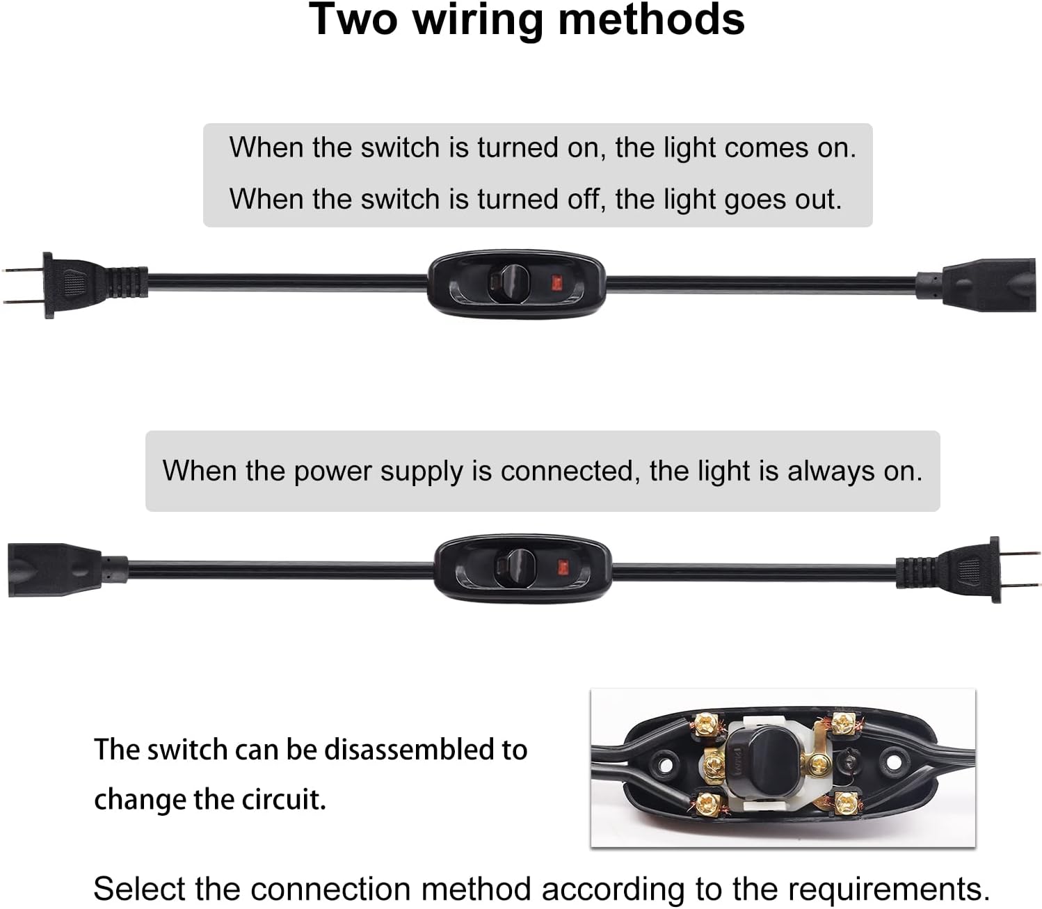 weideer Extension Cord with On/Off Switch 10A/125V Christmas Lights Power Cord 16AWG 2ft with LED Inline Switch for Holiday Lights (Pack of 2)