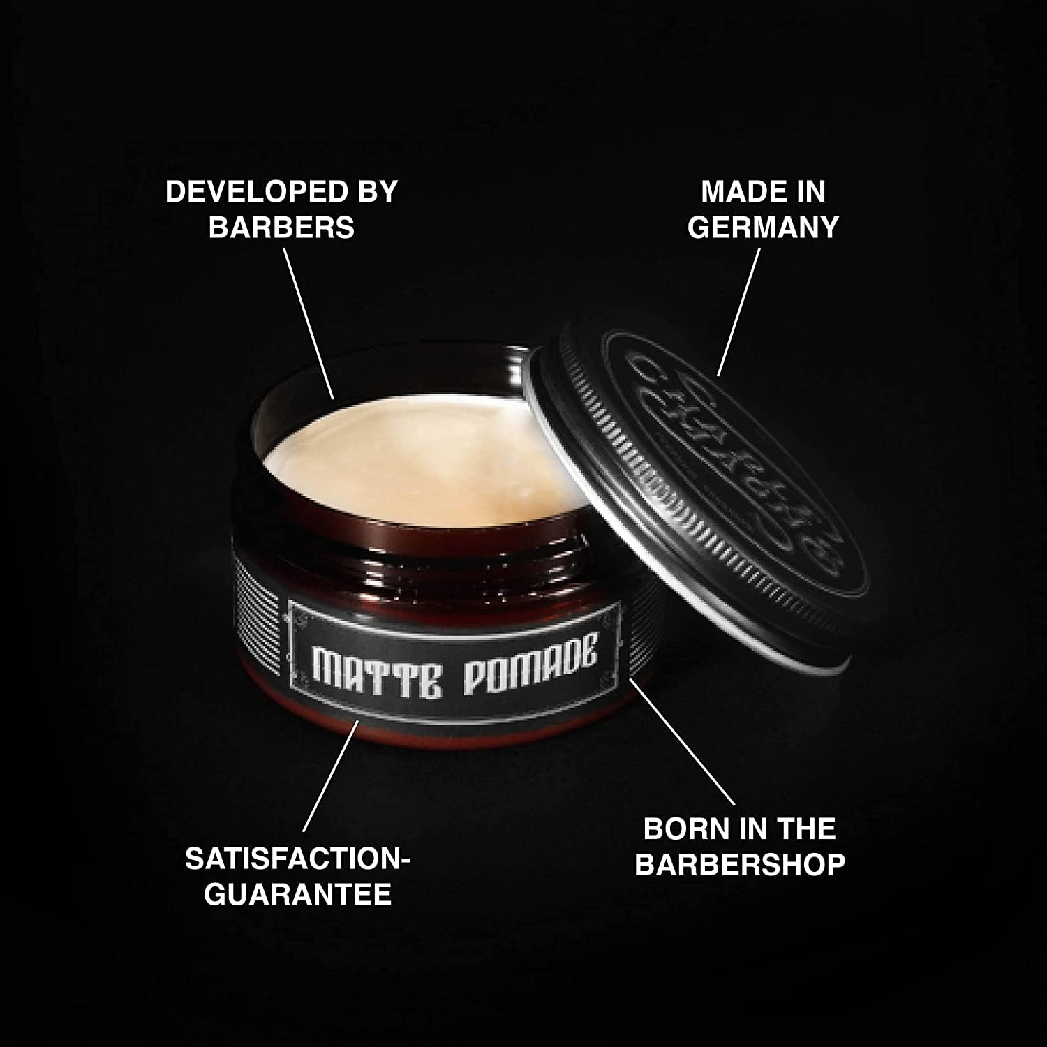 Charlemagne Matte Hair Pomade for Men - Strong Hold, 100ml, Leather Scent - Water-Based Styling Pomade Hair Cream for Men - Developed by Barbers, Made in Germany