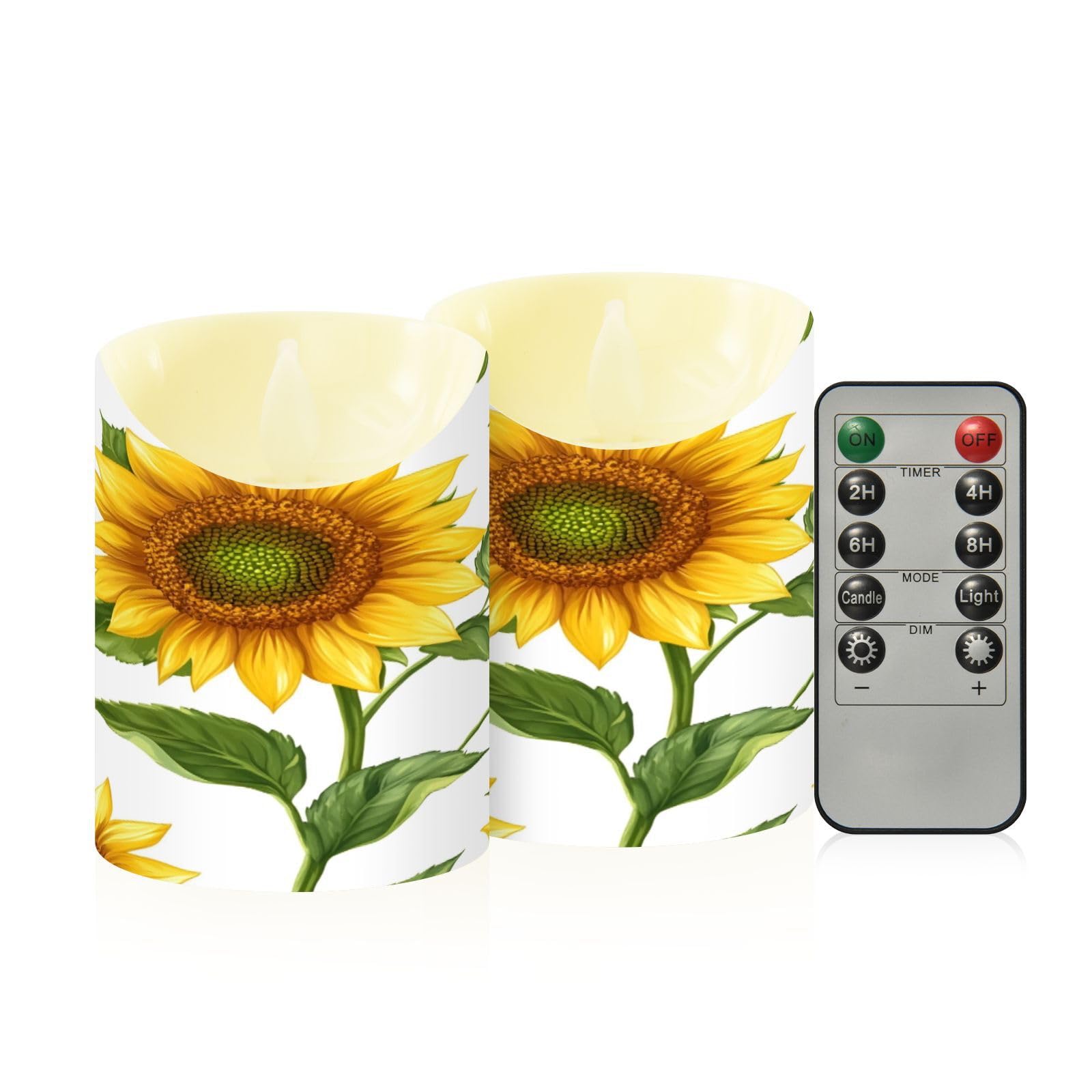 Ewusp Sunflower Flameless Candles Battery Operated Flickering LED Pillar Candles Set of 2 with Remote Control & Timer, for Home Decor Wedding Holiday Party Centerpieces