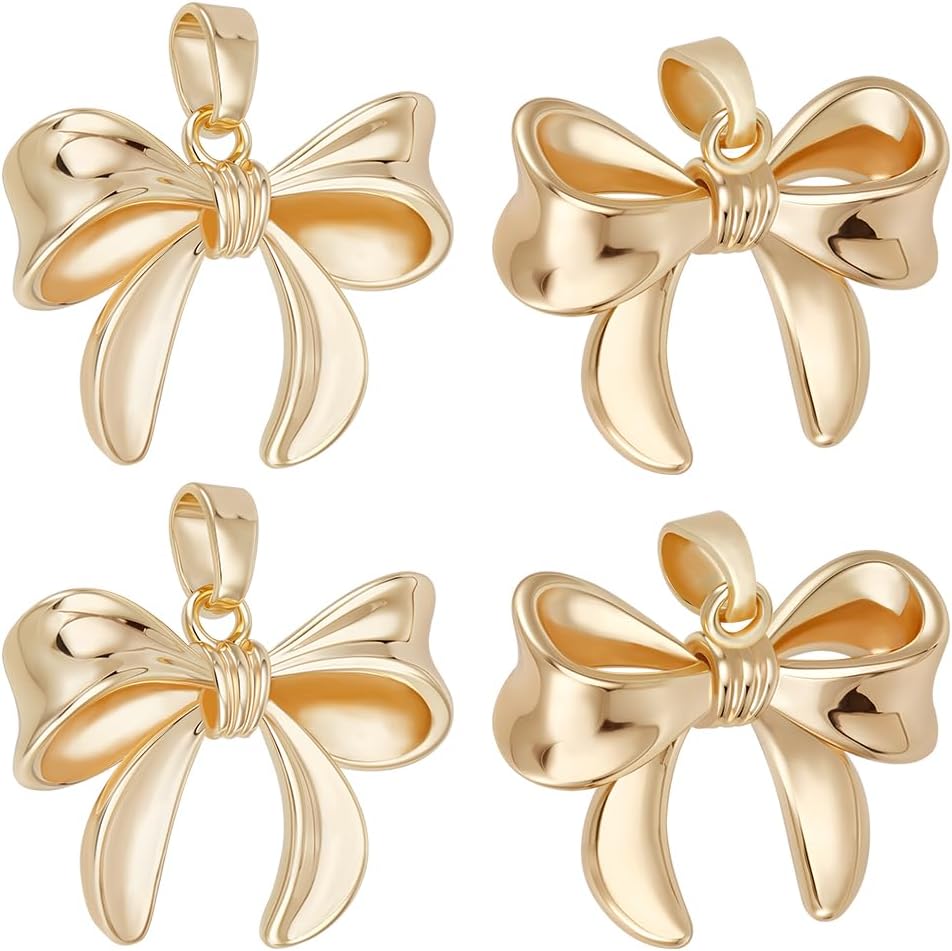 Beebeecraft 1 Box 12Pcs Gold Bowknot Charms 18K Gold Plated Dangle Bow Charms for Jewelry Making DIY Crafting Supplies Necklace Bracelet Earring Women Gift