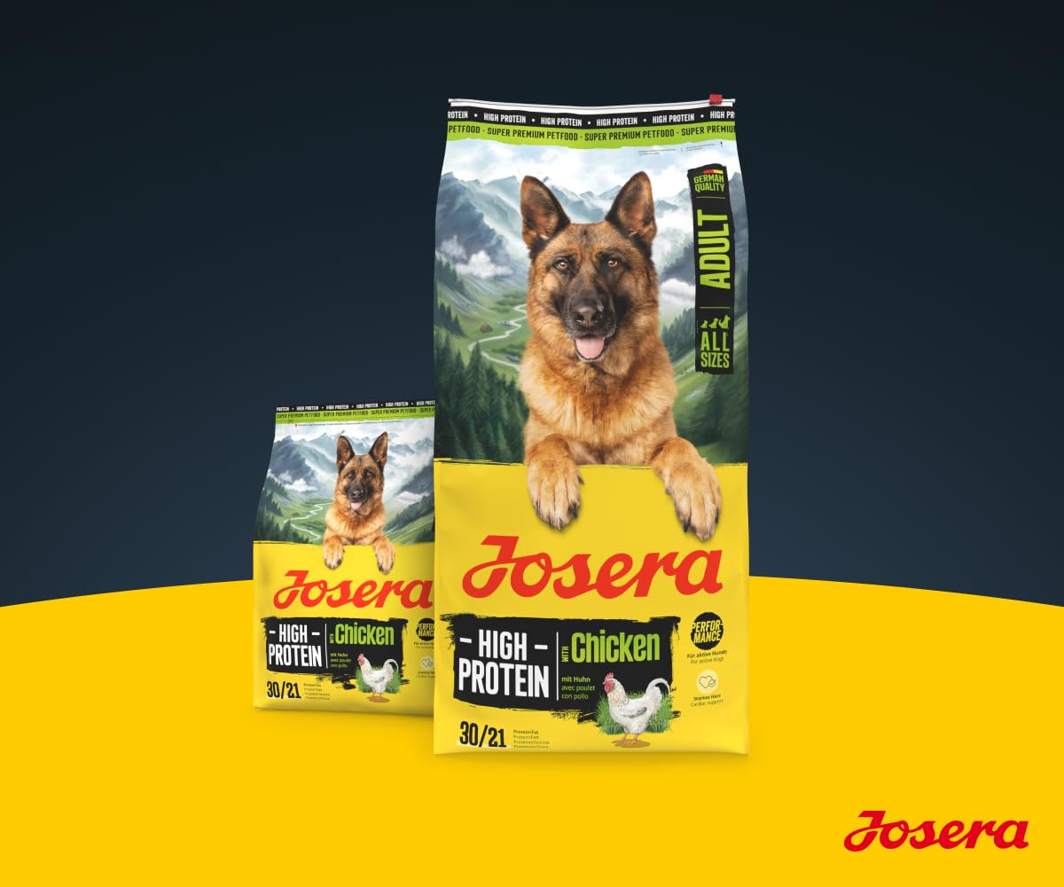 JOSERA High Protein Huhn (1 x 12,5 kg) | Adult | Premium Trockenfutter mit Huhn & Lachsöl für ausgewachsene & sportliche (Zucht-) Hunde | glutenfrei & proteinreich | L-Carnitin & Taurin | 1er Pack