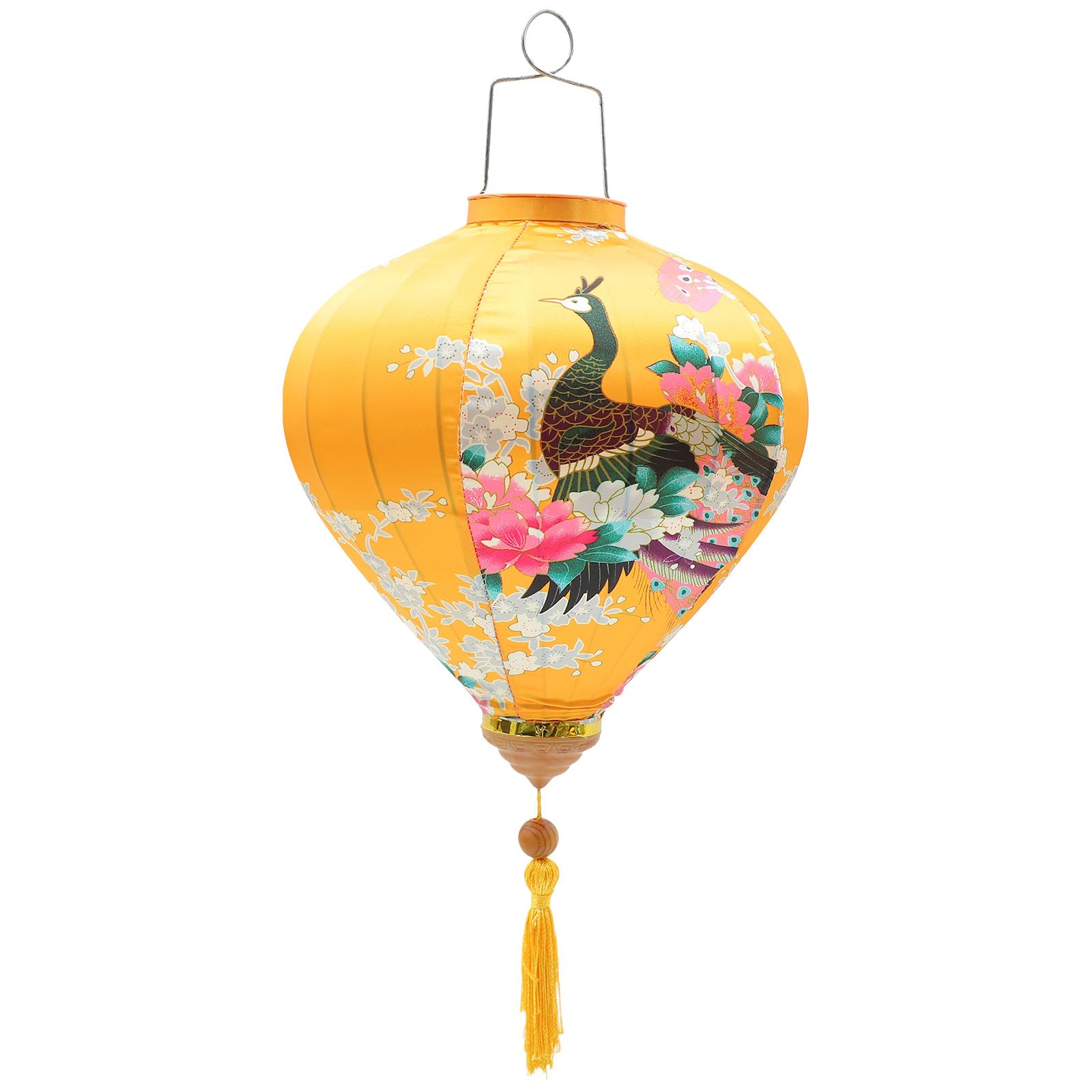 Lanterne vietnamienne fête en soie jaune pour illuminer vos soirées d'été et repas en extérieur