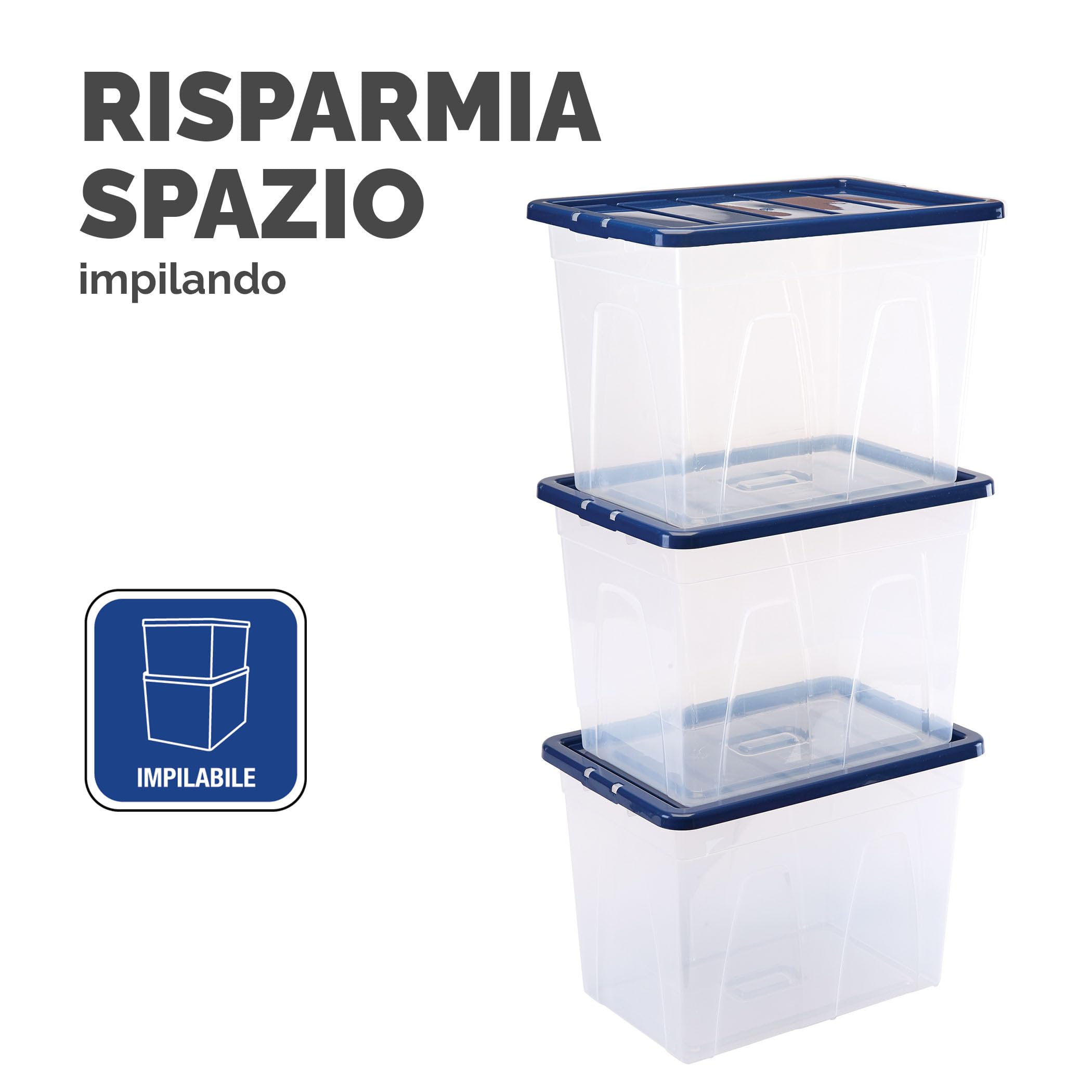 Bankers Box 64L scatole in plastica in confezione da 3, BPA-Free, con coperchi riciclati al 100%, impilabili, coperchio anti polvere, 41x38x56cm, ideali per organizzare la casa e l'ufficio
