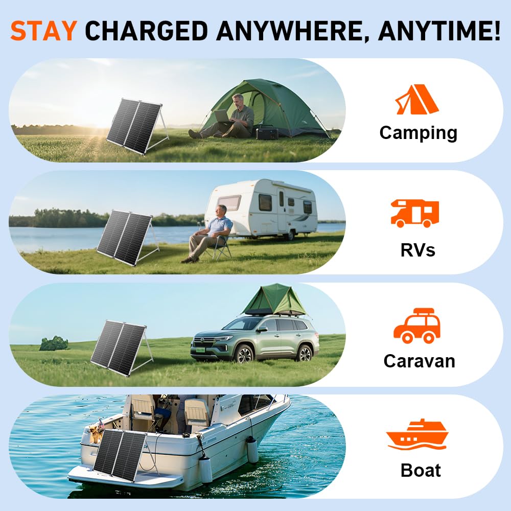 DOKIO 160W 18V Panneau Solaire Pliable Portable | pour batteries 12V avec régulateur de charge solaire (2 ports USB) + sac de transport