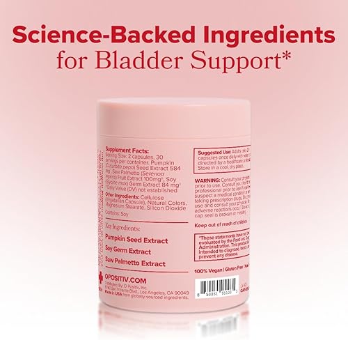 Miniatura 4 de O Positiv Suplemento de control de vejiga URO para urgencia urinaria, frecuencia urinaria, fugas urinarias con extracto de semilla de calabaza,