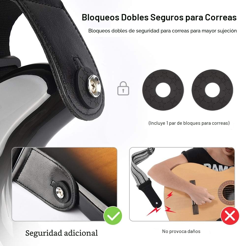 LEKATO Correa de guitarra acolchada con extremos de cuero genuino Correas de hombro cómodas de 3 pulgadas de ancho Longitud ajustable de 45 "a 55" para guitarras eléctricas bajas con 6 púas