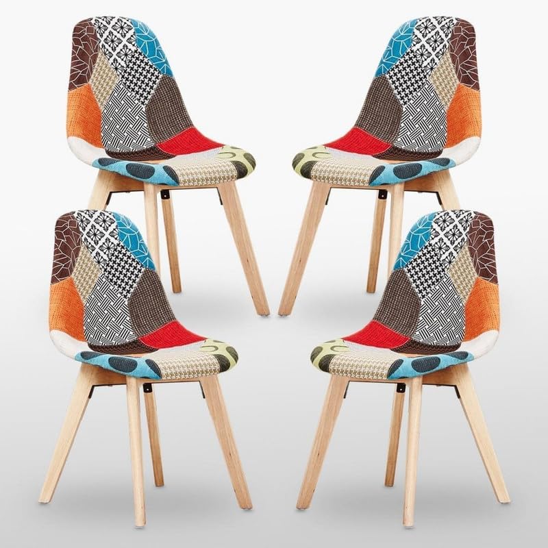P&N Homewares Patchwork Dining Chair - Mid-Century Modern Fabric Chairs with Wooden Legs, Foam Cushioning & Ergonomic Shell - Armless Accent Chair for Dining Room, Office, Caffe or Living Space โ image 1