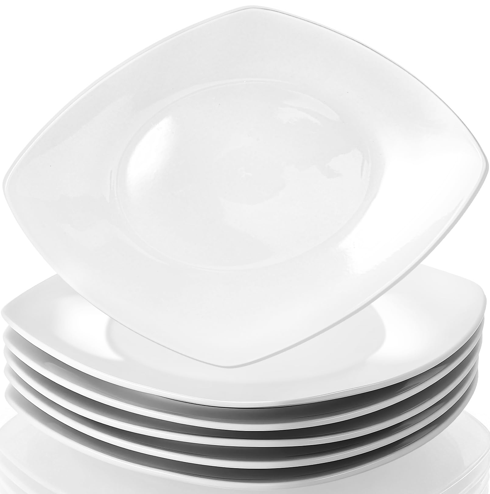 Lot de 6 assiettes à dessert carrées en porcelaine, blanches, 19 cm