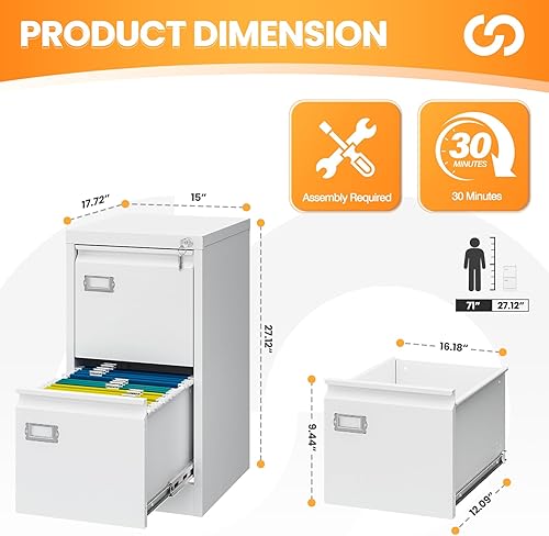 Vista 66 de Archivador de 3 cajones, archivador móvil totalmente ensamblado con cerradura para oficina en casa, caninete de metal con ruedas, cabina de tres