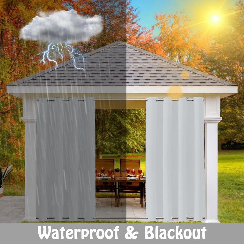 Weighted Windproof Outdoor Curtains for Patio with Grommets On Top and Bottom, Waterproof Blackout Curtains for Pergola, Gazebo, Customizable Sizes, 1 Panel, W52 xH96, White