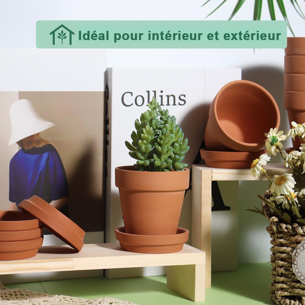 Lot de 12 Pots en Terre Cuite avec Soucoupe - 7,6 cm - Pots en Argile - Pots de Fleurs en céramique - Pots de Fleurs succulentes - Parfaits pour Les Plantes, Les travaux manuels