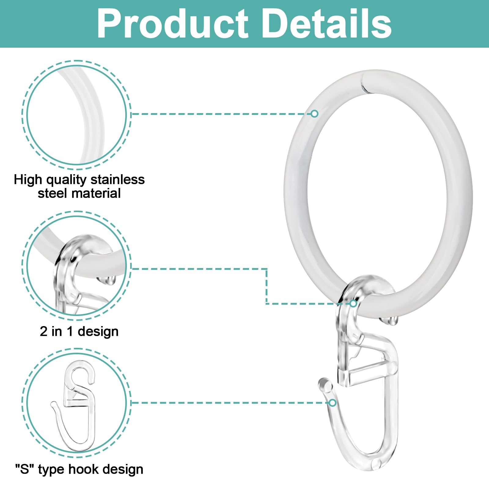 Vorhanghaken & Ringe Set - 100 Haken + 30 Ringe Silber Für Gardinenstangen