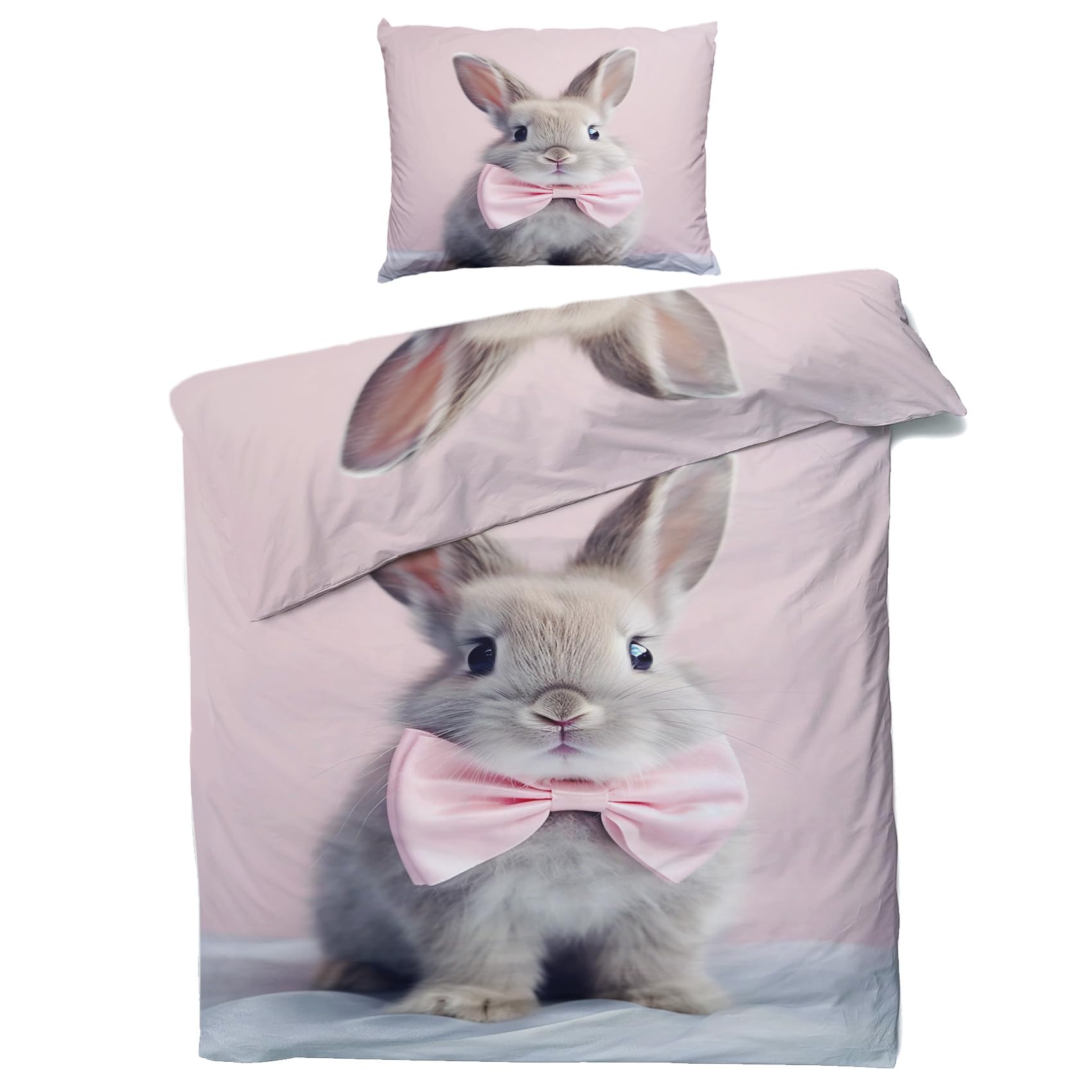 QEODAHRabbit Bedding Double Bed Set - Kawaii Bunny Duvet Cover Sets 3 Pieces - Reversible Printed Quilt Cover and 2 Pillowcases - 110gsm Soft Brushed Microfiber, with Zipper Closure