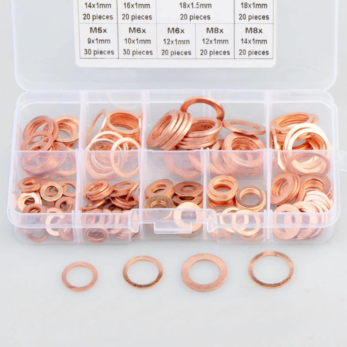 Kit d'assortiment de joints d'étanchéité à anneau plat en cuivre M5 M6 M8 M10 M12 M14 pour bouchons de vidange d'eau 200/300 pièces-300 pièces