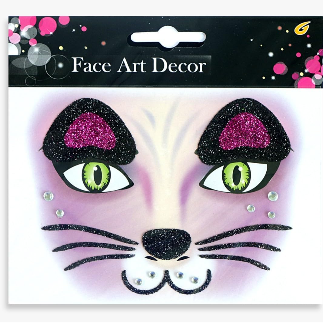 Glitter Party Animals Face Tattoo Jewels Stickers, Cheetah Leopard Cat Lion Tiger Costume Accessories 2 Sheets Face Gems Jewels All In One Halloween