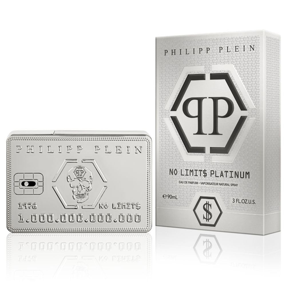 Philipp Plein – Eau de Parfum No Limits Platinum 90 ml – Herrenparfüm – aromatischer Fougère-Duft – aromatische Noten – platinfarben lackierter Glasflakon in Form einer Kreditkarte