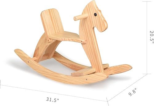 Miniatura 7 de Caballo mecedor de madera para niños, diseño clásico, caballo mecedor con pedal y respaldo seguro, mano de obra fina (clásico, natural)