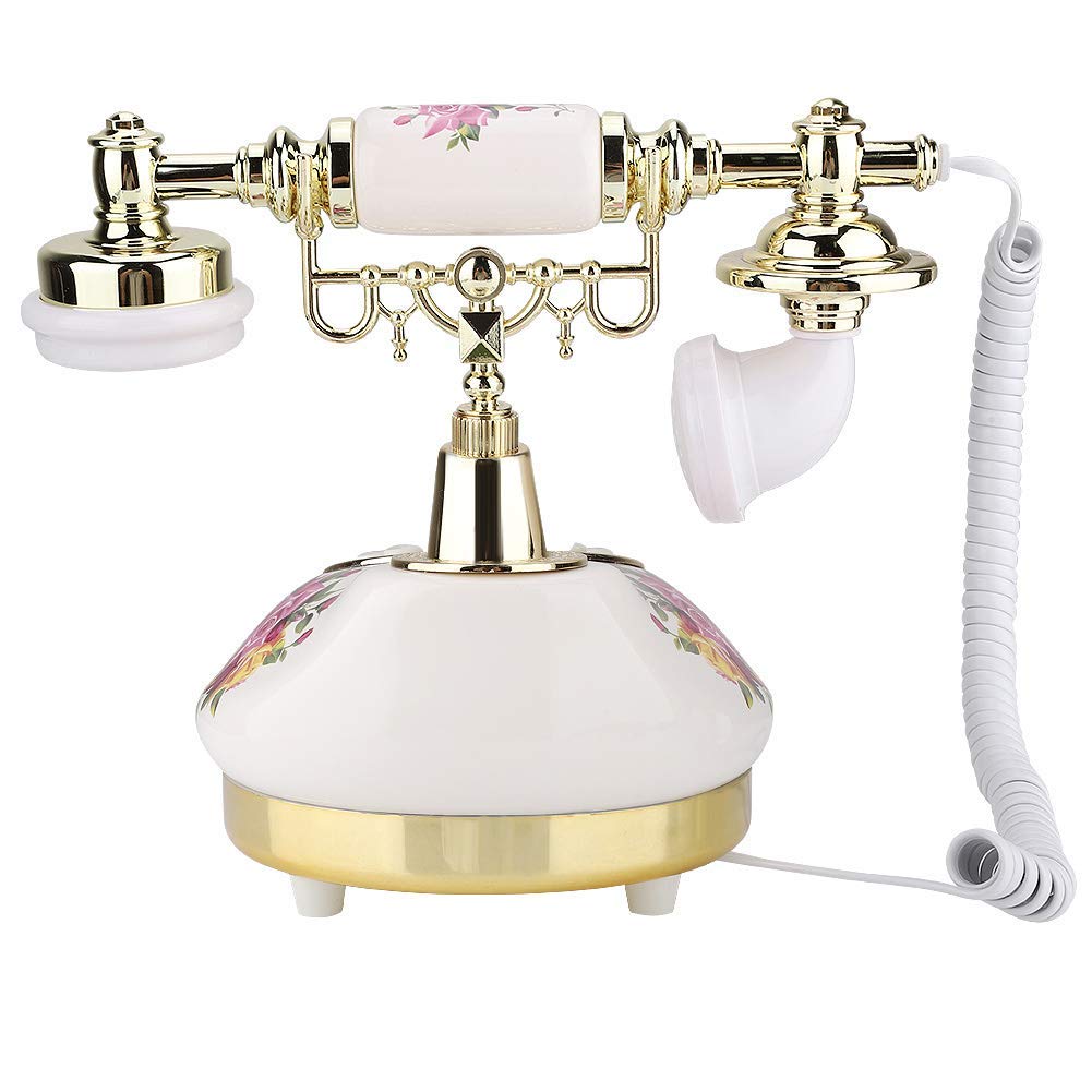Téléphone Fixe Retro Téléphone Filaire Antique, Téléphone Rétro Classique en Céramique à L'ancienne avec Cadran à Bouton-Poussoir Téléphone Filaire de Bureau avec écran LCD pour Décoratio