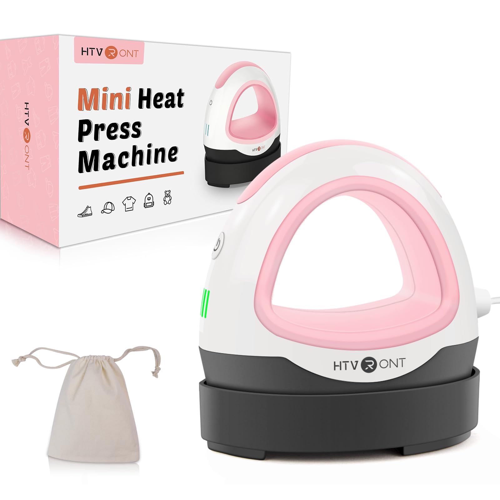 HTVRONT Heat Press Mini Iron for Crafting, Mini Heat Press Machine for T Shirts, Auto-Off Small Heat Press Portable Iron Press for Heating Transfer(Pink)