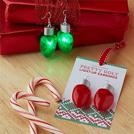 Two's Company Set of Two LED Bulb Shaped Earrings, Green and Red