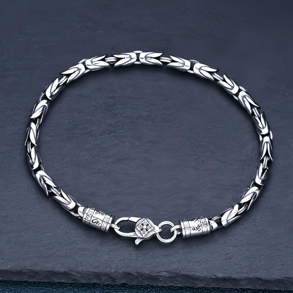 ForFox Pulsera bizantina de Plata de Ley 925 Pulsera de Cadena de eslabones Redondos con Cierre Vajra Dorje para Hombre y niño 4mm 18/20cm