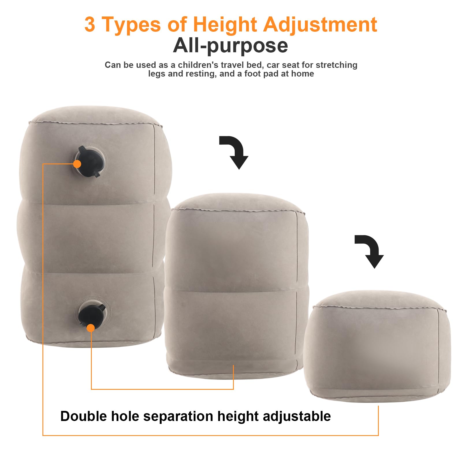 Oreiller De Voyage Gonflable Pour Enfant - Repose-pieds Réglable 3 Hauteurs Pour Avion