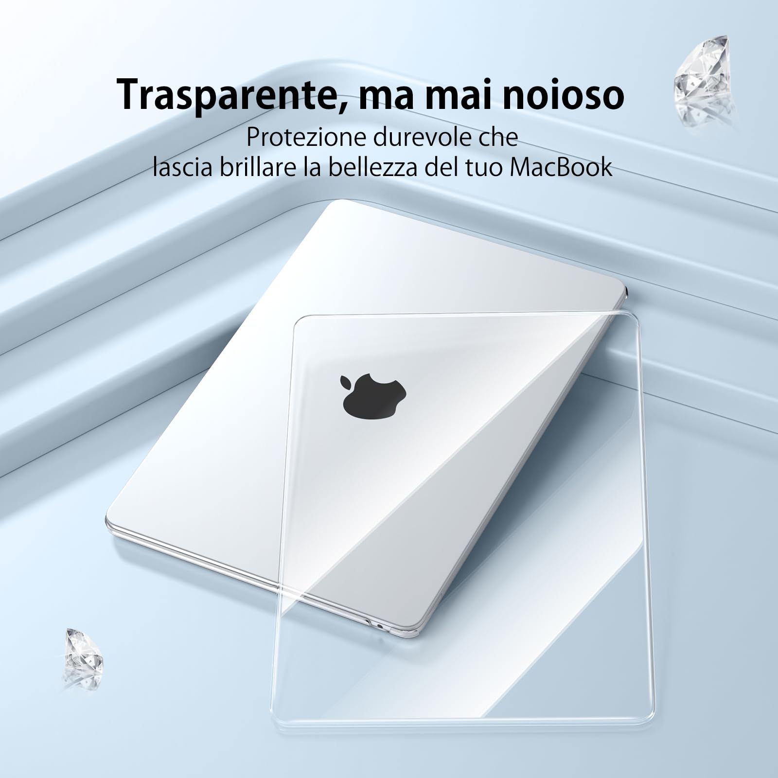 NPUOLS Custodia Protettiva Compatibile con MacBook Air 13,6 Pollici M4 M3 M2 2025 2024 2022 A3240 A3113 A2681 con Touch ID, Cristallo Rigide Protection Cover e Ultra Sottile TPU UE Tastiera Cover
