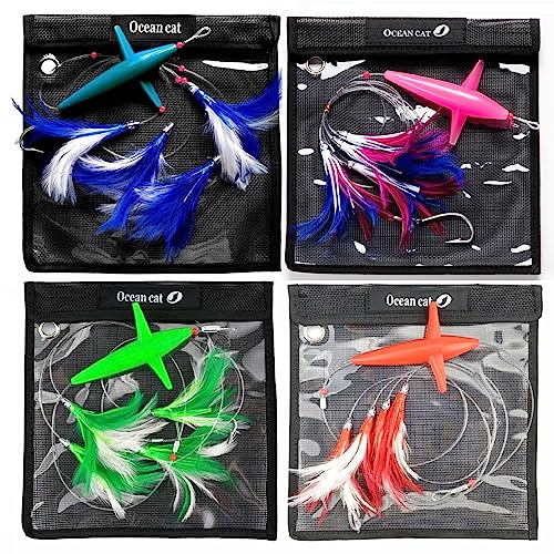 Ocean Cat Trolling Fishing Lures Daisy Chain Bird Feather Teaser For Fishing With Rigged Hook 7/0 For Mahi thumb #8
