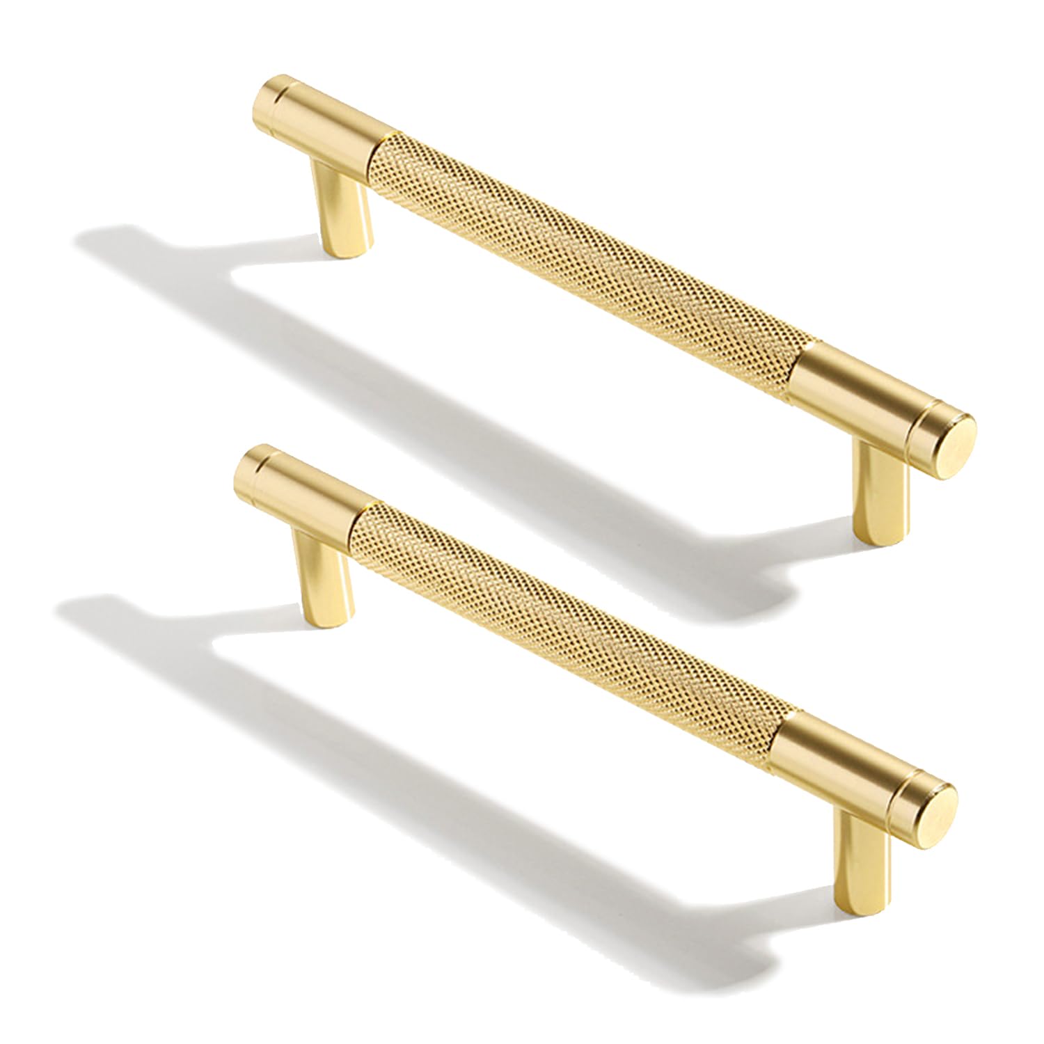10 Pack Cupboard Handles, Gold with Knurled Texture, 128mm Hole Space, Durable Aluminium